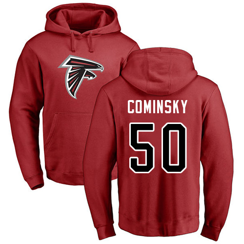 Atlanta Falcons Men Red John Cominsky Name And Number Logo NFL Football #50 Pullover Hoodie Sweatshirts